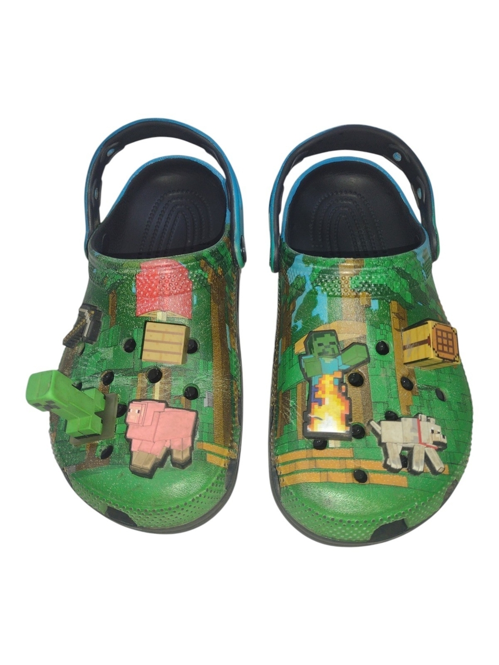 CROCS Kids Green Pixel Farm Clogs with Character Jibbitz